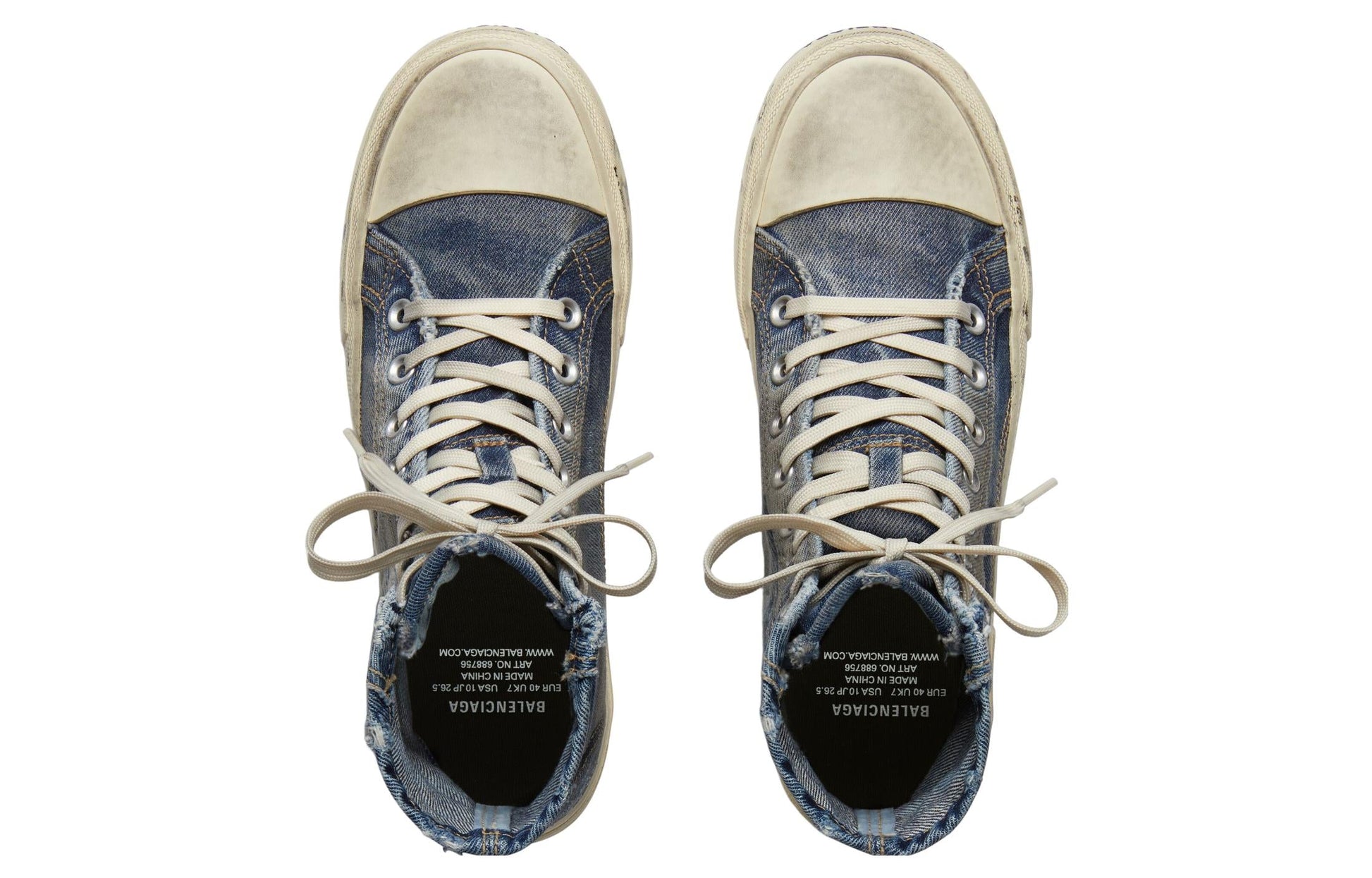 (WMNS) Balenciaga Paris High Top Sneakers 'Blue Destroyed Denim and Rubber' 688756W3RCL4090