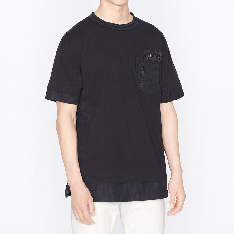 Men's DIOR x Sacai Crossover FW21 Large Cotton Short Sleeve Black T-Shirt 213J669A0554-C989