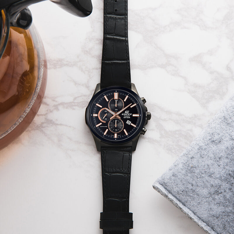 CASIO Waterproof EDIFICE Sapphire Crystal Quartz Mens Black Analog EFB-660BL-1AVUPRD