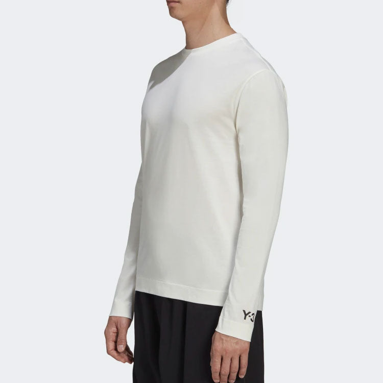 Y-3 Round Neck Alphabet Printing Long Sleeves Creamy White T-Shirt GK4367