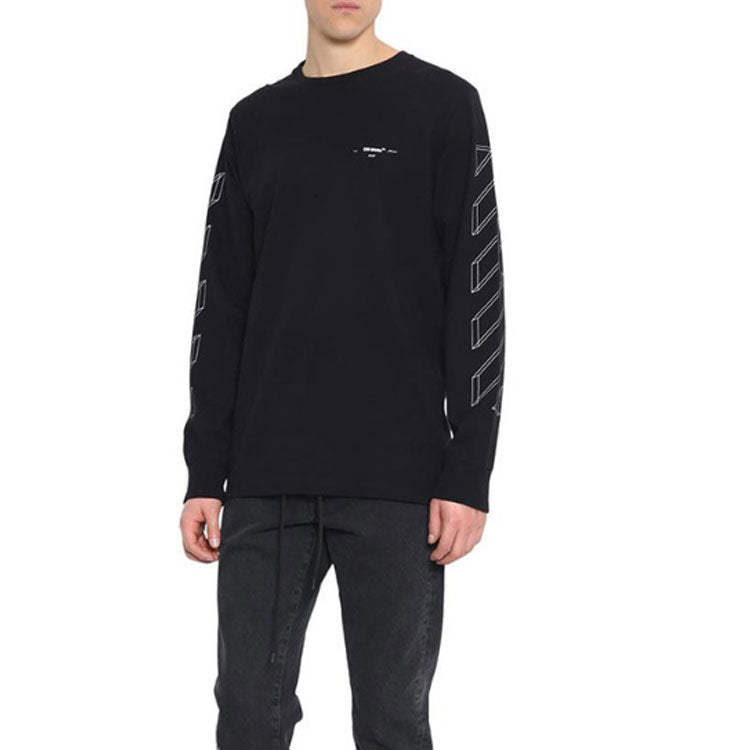 Men's Off-White 3D Printing Hollow Out Arrow Long Sleeves Black T-Shirt OMAB001E181850021001