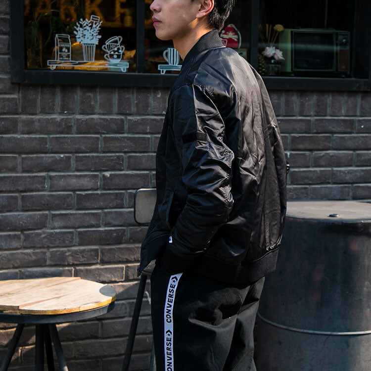 Converse Casual Sports Stand Collar Baseball Jacket Asia Sizing 'Black' 10007769-A01