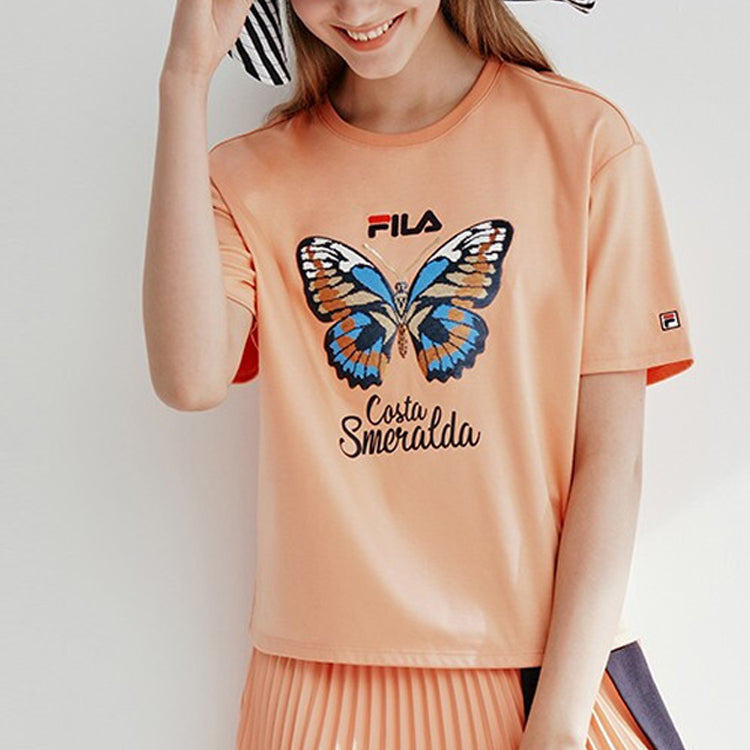 (WMNS) FILA Embroidered Round Neck Short Sleeve 'Orange' F11W028117F-OR