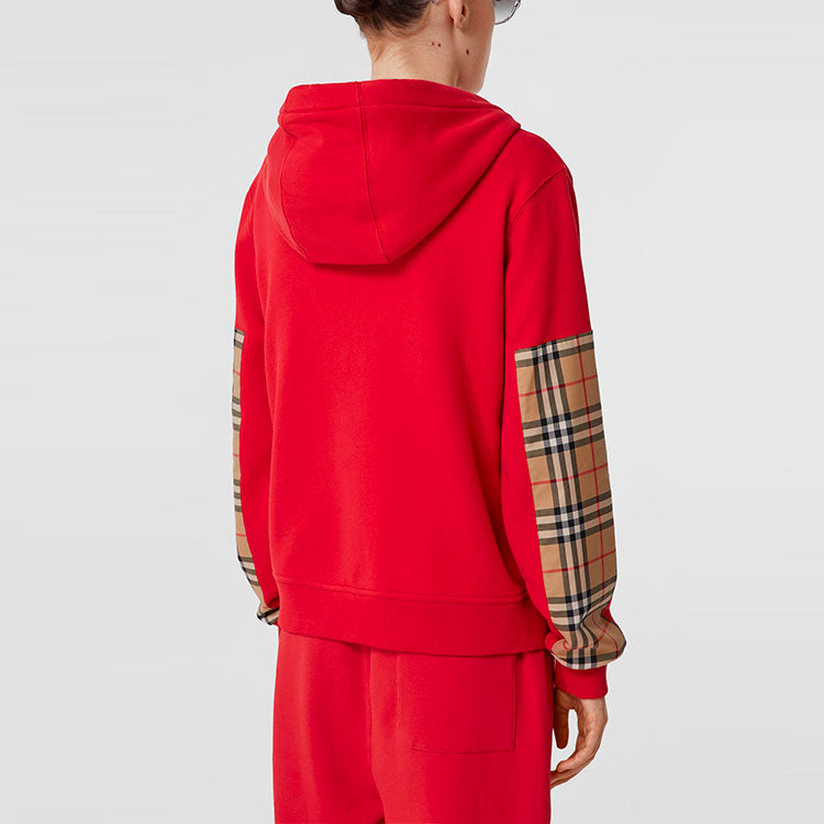 Burberry Vintage Check Panel Cotton Oversized Hooded Top Check Top Female Red 80245441