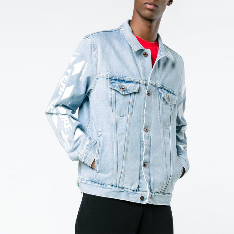 Off-White Stripe Printing Denim Jacket Blue OMYE001S183860237101