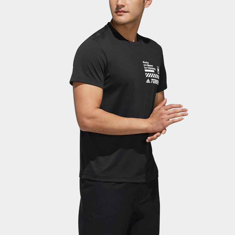 adidas XPLR Rock Tee Alphabet Printing Outdoor Casual Sports Short Sleeve Black FI9132