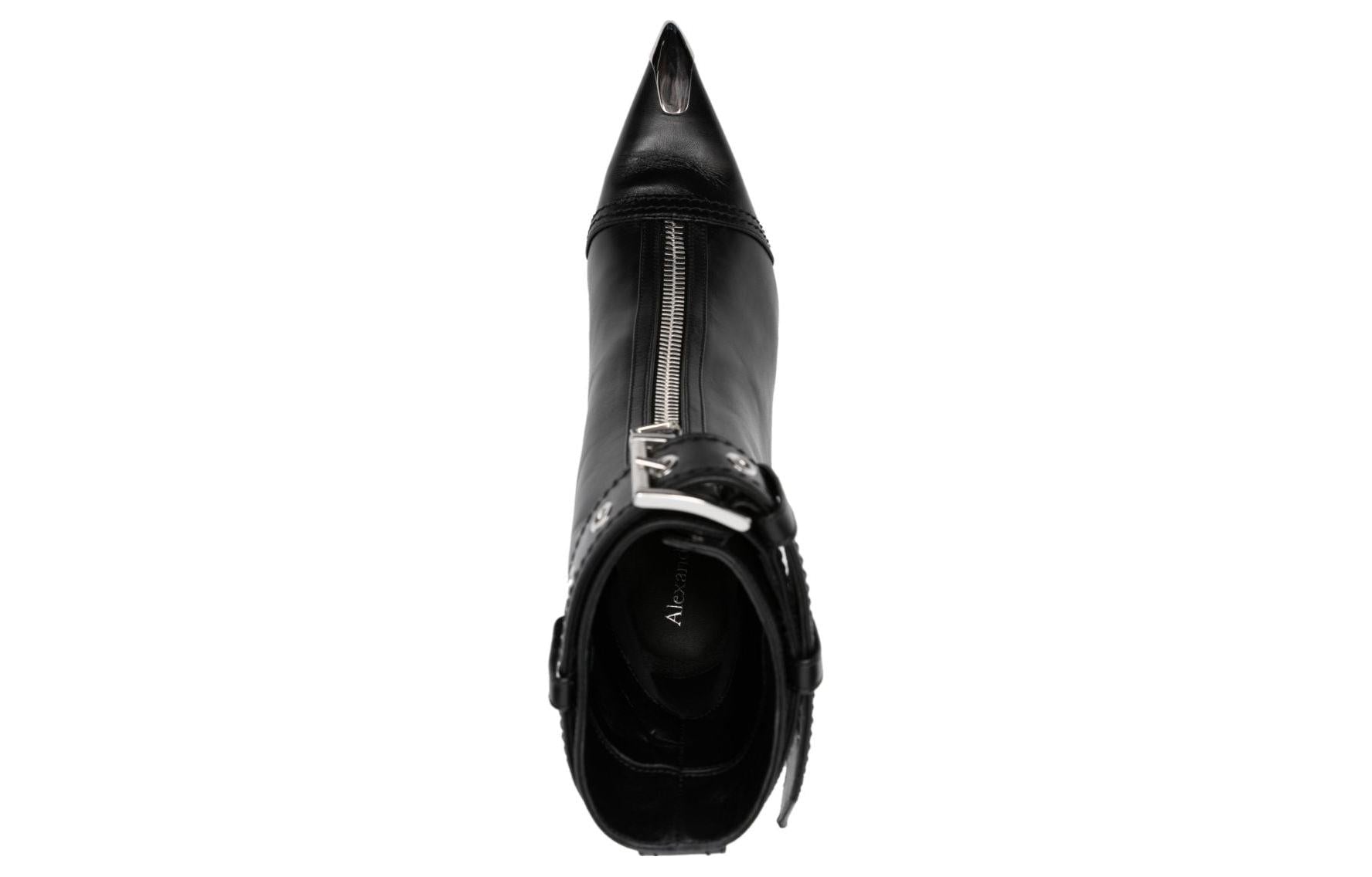 (WMNS) Alexander McQueen Leather Heel Ankle Boots 'Black' 768101WIDR41081