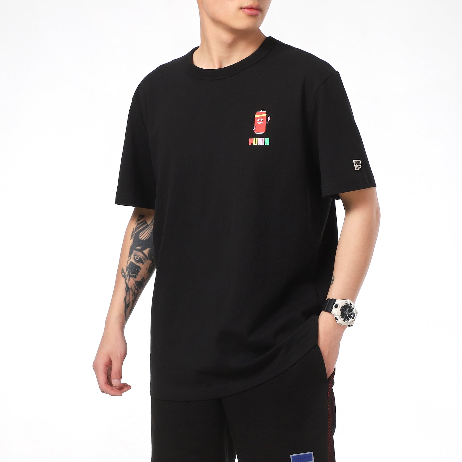 PUMA Sports Alphabet Printing Round Neck Short Sleeve Black 531335-51