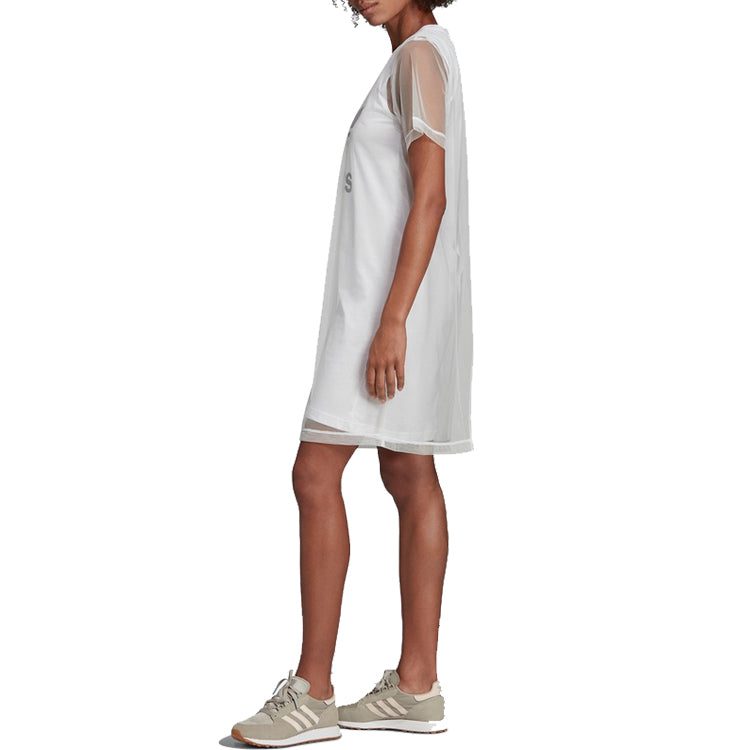 (WMNS) adidas originals Round Neck Pullover Short Sleeve Dress White FL0034