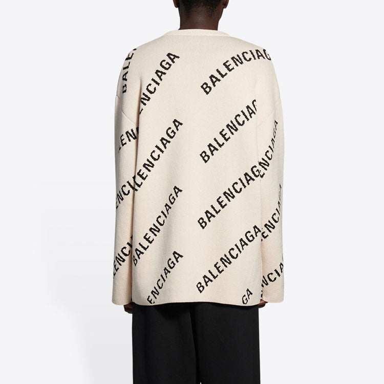Balenciaga All Over Logo Crewneck Wool Knit Sweater 'White' 657401T32009054