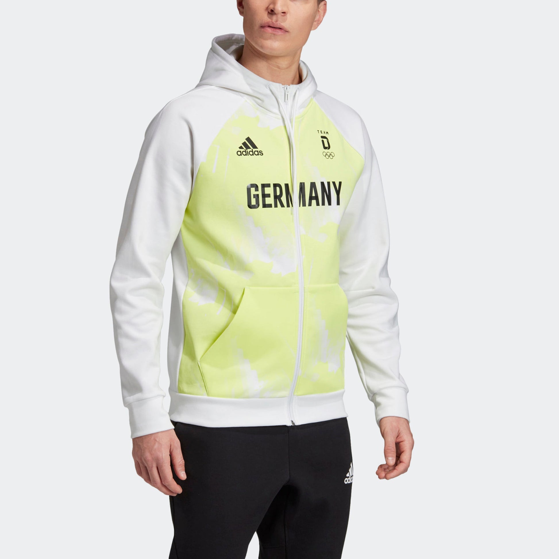 Men's adidas Tokyo Olympics German National Team Sports Hooded Cardigan Jacket White FS0073