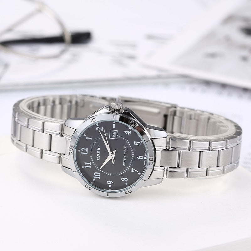 Casio Dress Analog Watch 'Black Silver Metallic' MTP-V004D-1B