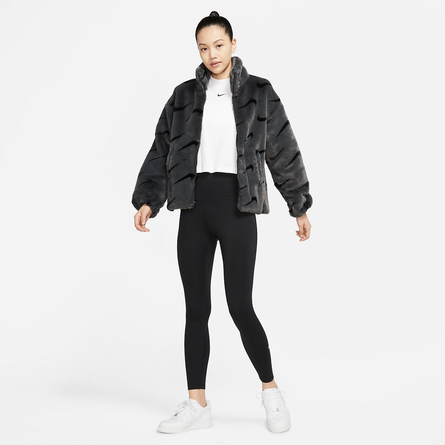 (WMNS) Nike Printed Faux Fur Jacket Asia Sizing 'Dark Smoke Grey' DQ6843-070