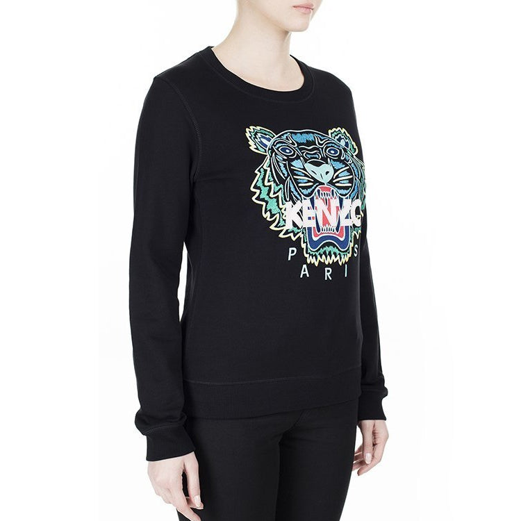 KENZO Tiger Head Embroidery Pattern Cotton Round Collar Long Sleeve Female Black FA5-2SW705-4XA-99