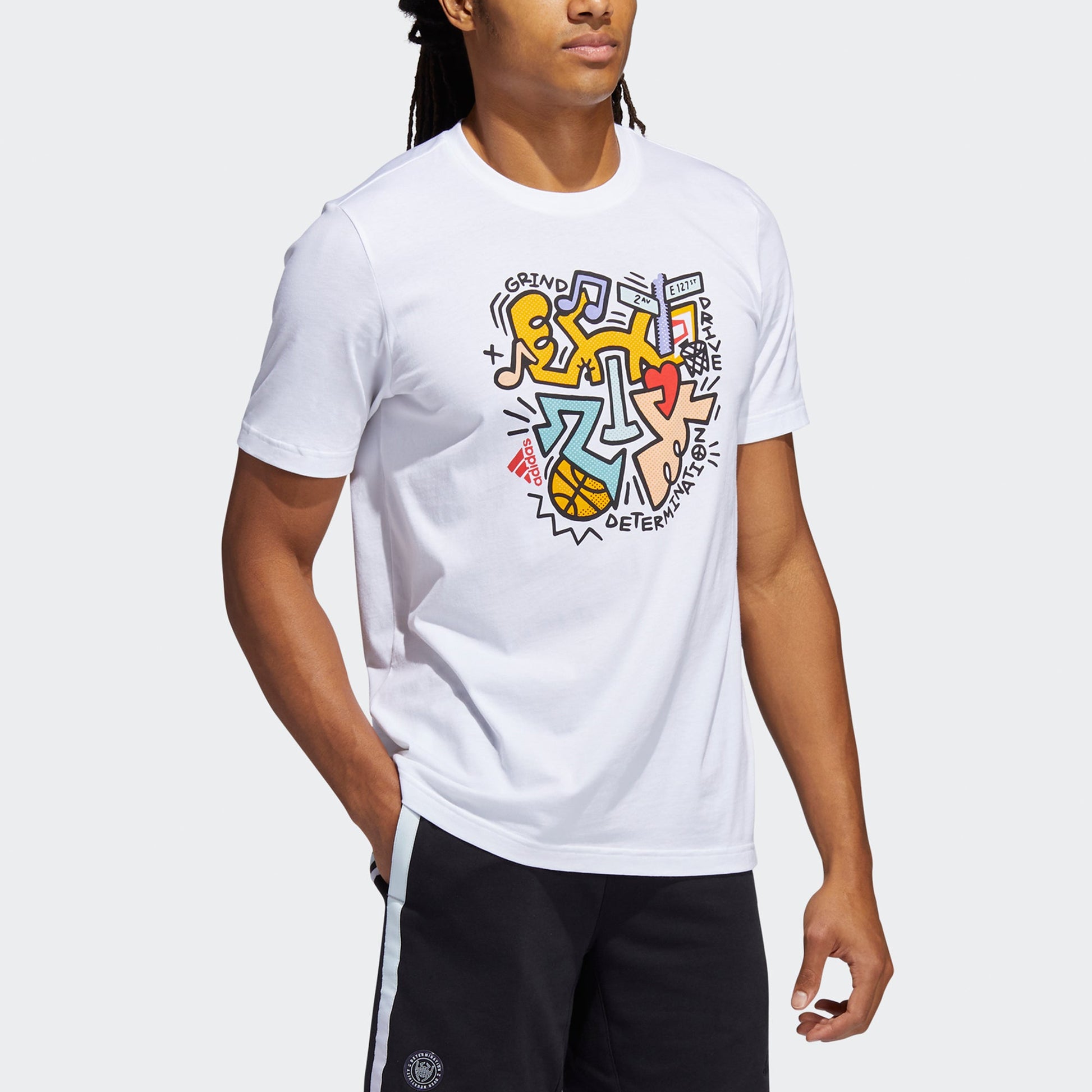 adidas Don 3 Nyc Cartoon Printing Sports Basketball Round Neck Short Sleeve White GT0224