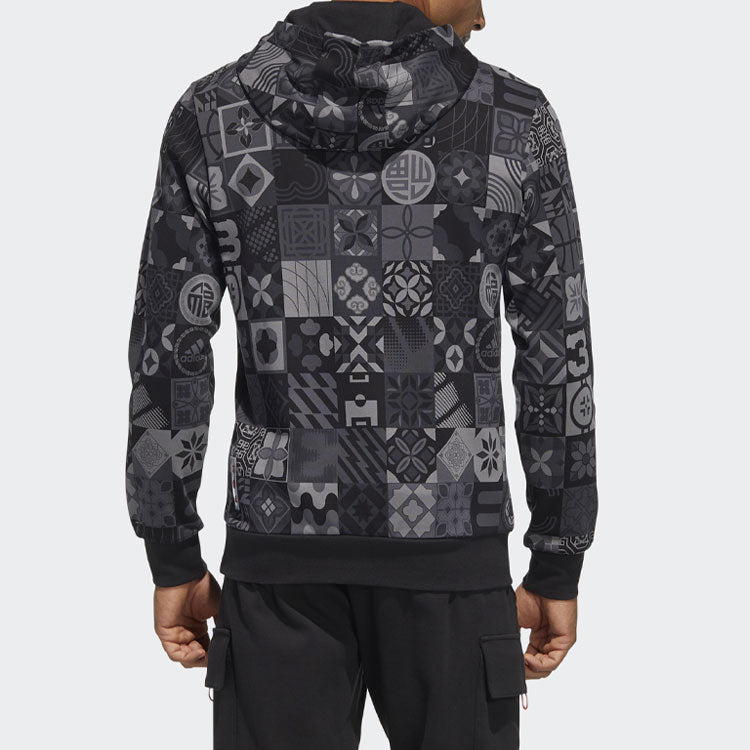 Men's adidas Cny Aop Hood Pattern Full Print Sports Black HC0271