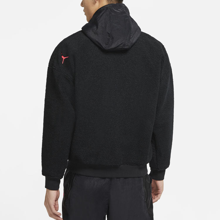 Air Jordan Zipper Fleece Windproof Stay Warm Hooded Jacket Black CT3555-010