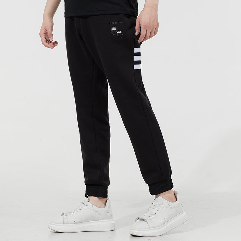 Men's adidas neo Sw 3s Tp Stripe Webbing Knit Bundle Feet Sports Pants/Trousers/Joggers Black H57432