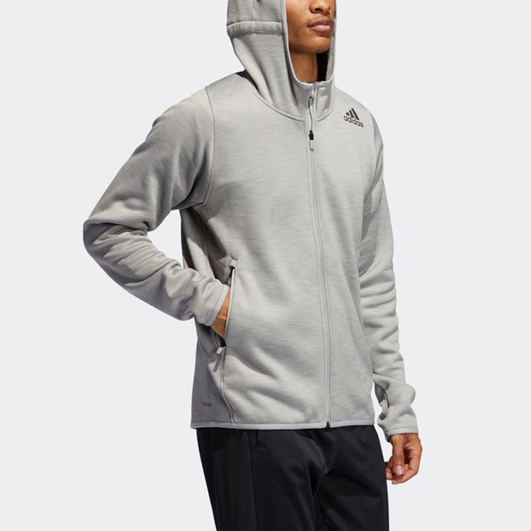 adidas M Clima Hoodie Sports Training Fleece Lined Hooded Jacket Gray FP6678