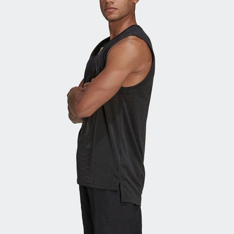 Men's adidas Solid Color Logo Geometry Pattern Printing Sports Black Vest HC7696