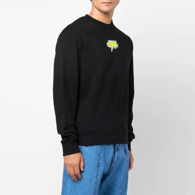 Men's Off-White FW22 Logo Printing Round Neck Hoodless Long Sleeves Black OMBA057F22FLE0051070