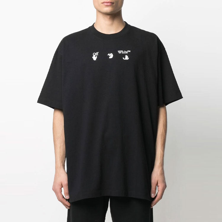 Off-White SS21 Peace Worldwide Logo Printing Short Sleeve Loose Fit Black OMAA038R21JER0081055