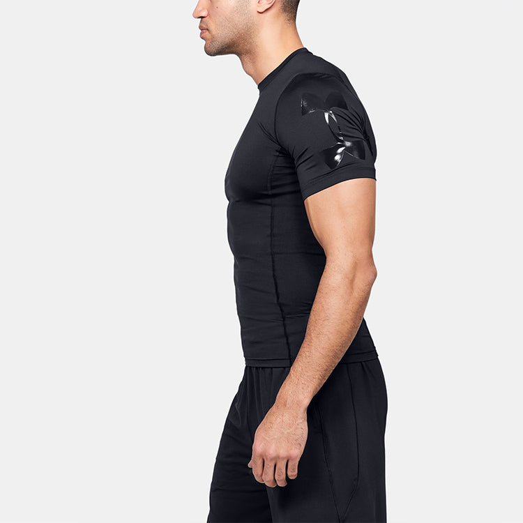 Men's Under Armour Casual Breathable Round Neck Tight Sports Short Sleeve Black 1351815-001