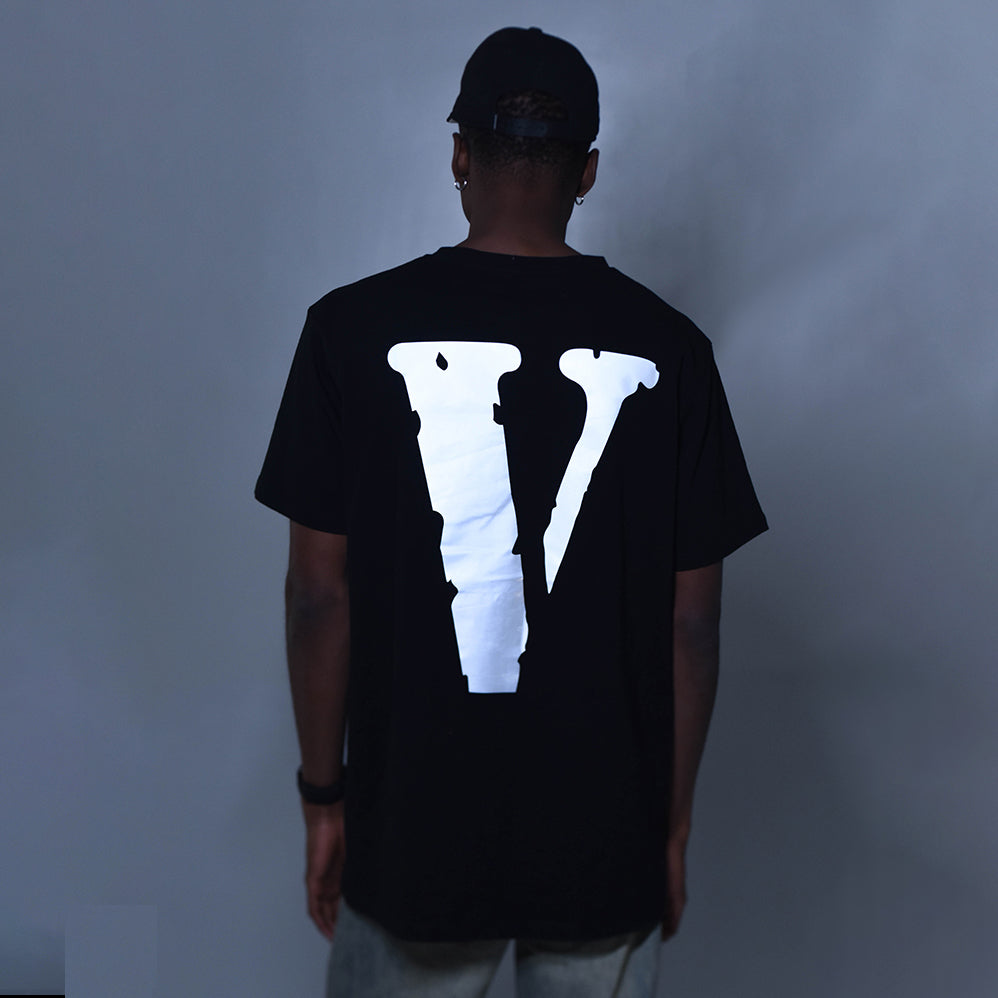 VLONE 3M Reflective Large Logo Short Sleeve Couple Style Black Gray VLTE17SS007