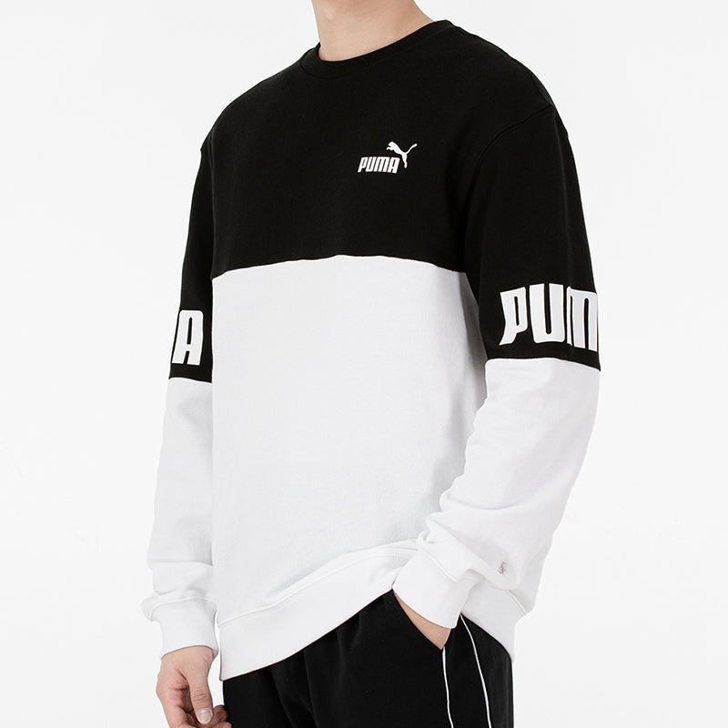 PUMA Power Logo Printing Colorblock Sports Round Neck Pullover Black 670935-01
