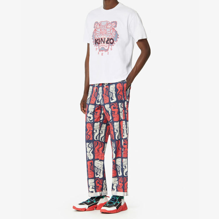 Men's KENZO Tiger Head Printing Cotton Short Sleeve White FA5-5TS511-4YO-01