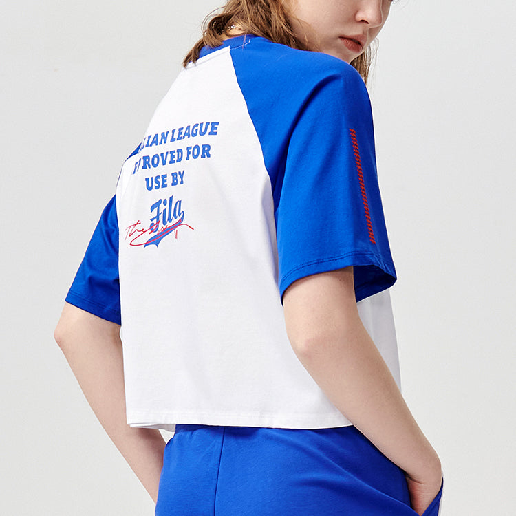 FILA FUSION Baseball Casual Sports Loose Splicing Breathable Short Sleeve White T11W122111F-WT