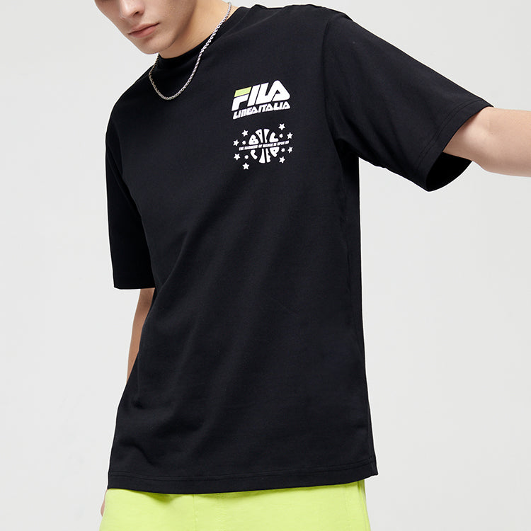 FILA FUSION Back Alphabet Printing Basketball Loose Short Sleeve Couple Style Black T11U125104F-BK