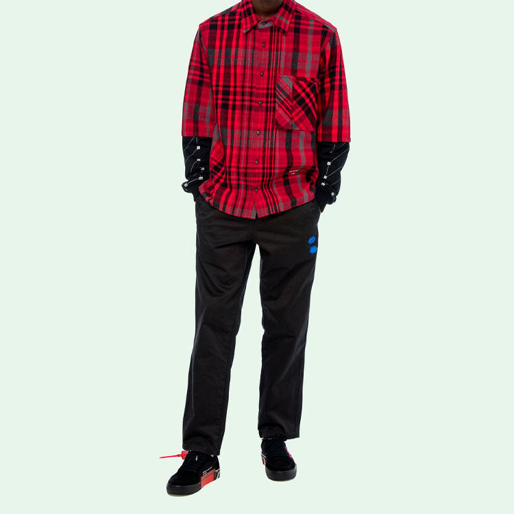 Off-White Jersey Sleeve Checked Shirt 'Red Black' OMGA083E19E230102010