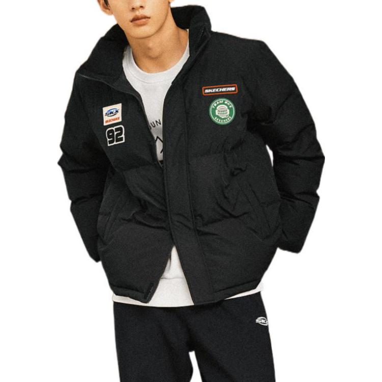 Skechers Logo Print Woven Down Jacket 'Black Blue' P322M057
