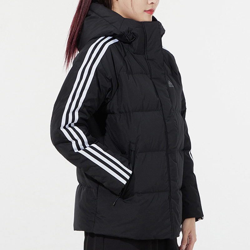 (WMNS) adidas W 3St Puff Jkt Double Layer Knit Zipper Pocket hooded down Jacket Black H23063