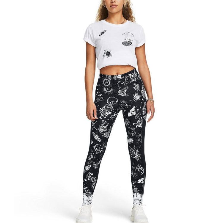 (WMNS) Under Armour Run Ankle Tights Leggings 'Black White' 1382967-001