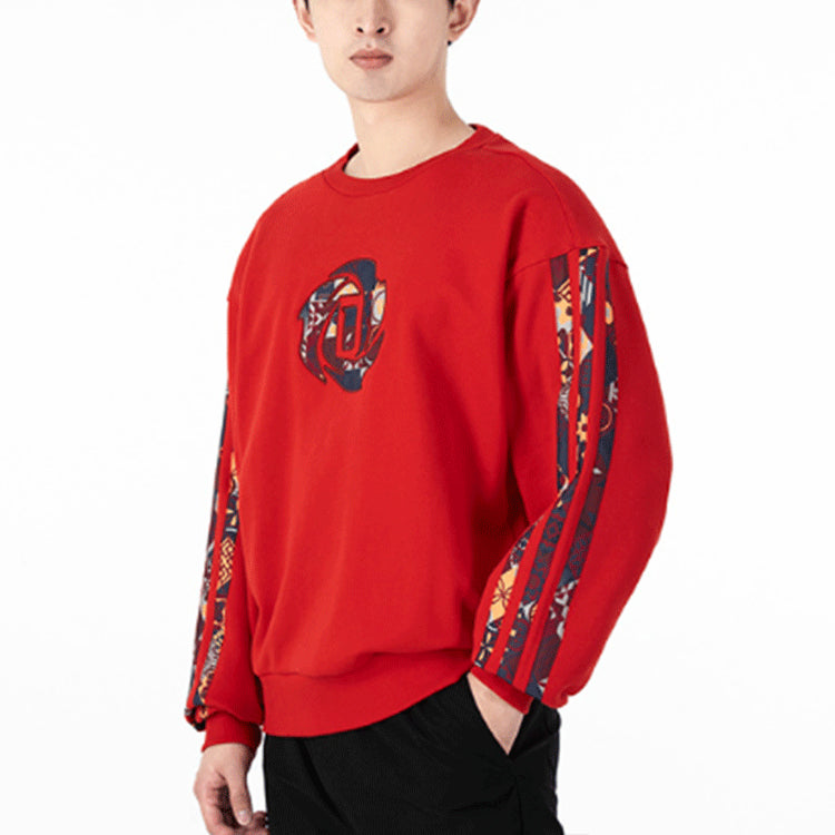 Men's adidas Crew Limited Printing Basketball Sports Round Neck Pullover Red HD7933