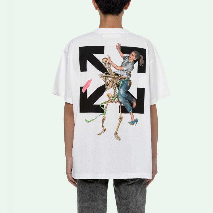 Off-White Skeleton Logo Printing Short Sleeve White OMAA038F20FAB0010110