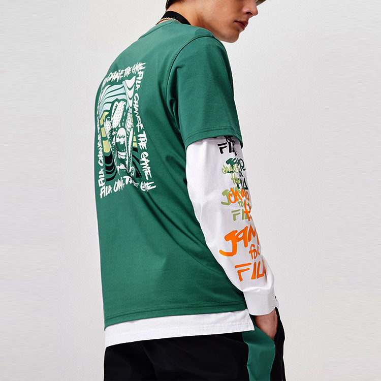 FILA FUSION Casual Sports Round Neck Printing Knit Short Sleeve Green T11M123104F-GN