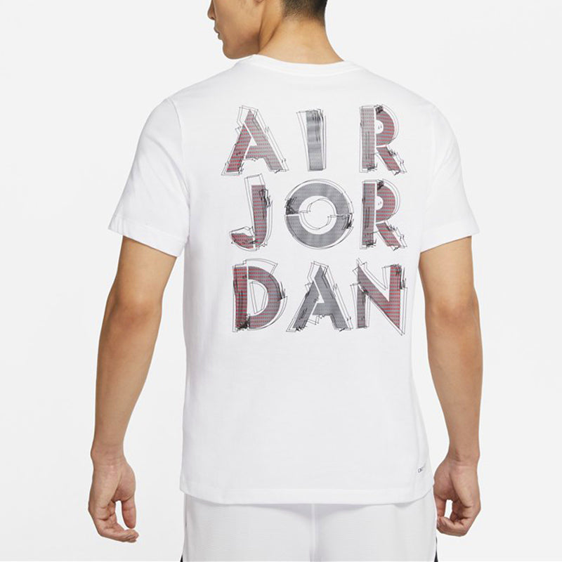 Men's Air Jordan Dri-FIT 3D Logo Funny Printing Knit Quick Dry Short Sleeve White T-Shirt CZ8088-100