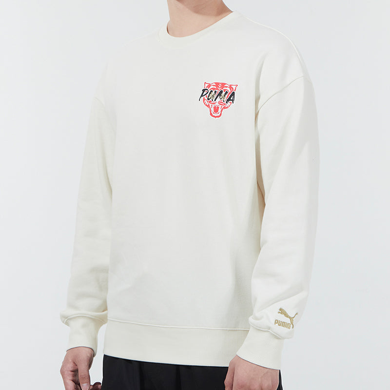 PUMA Funny Logo Sports Pullover Round Neck Creamy White 536574-93