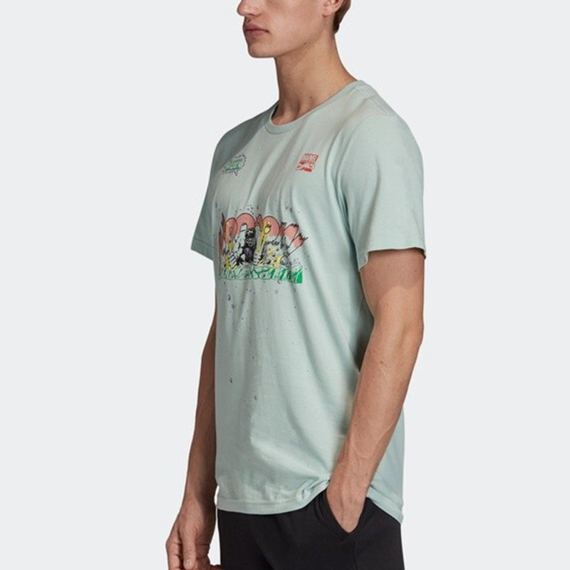 adidas Marvel Hulk Green Cartoon Printing Round Neck Short Sleeve light green FN1762