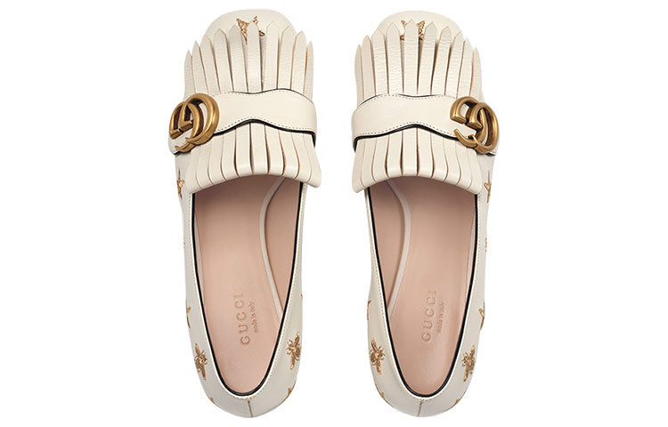 (WMNS) Gucci Marmont Embroidered Leather Mid-heel Pump 'Bee Star-White' 551548-D3V00-9022