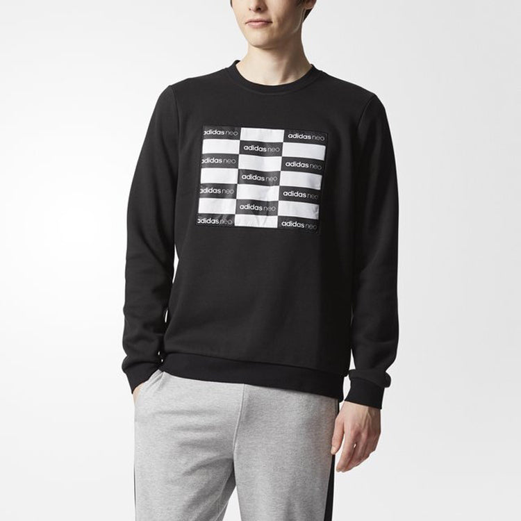 adidas neo Chessboard Logo Print Casual Long Sleeve Sweatshirt Black CD2339