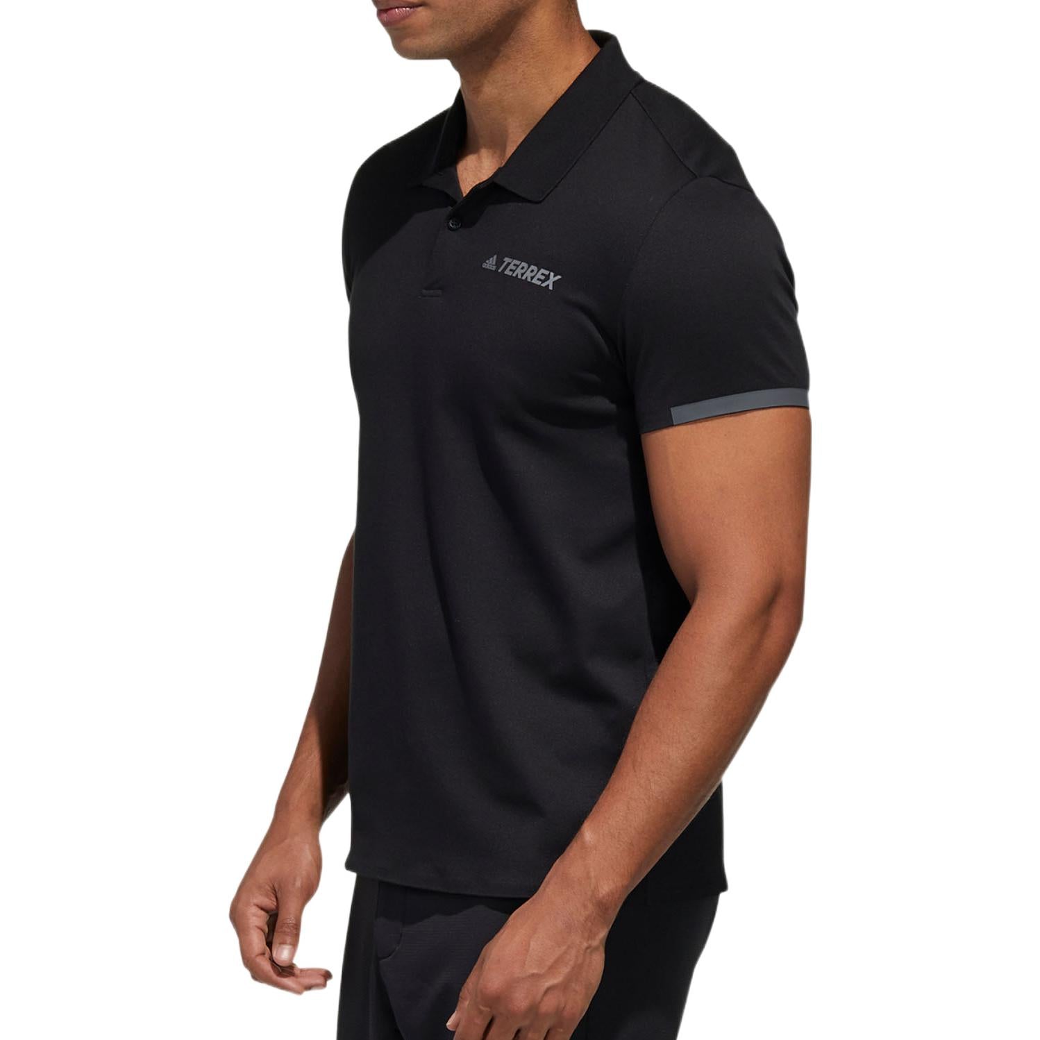 adidas Solid Color Alphabet Printing Short Sleeve Black Polo Shirt GL6826