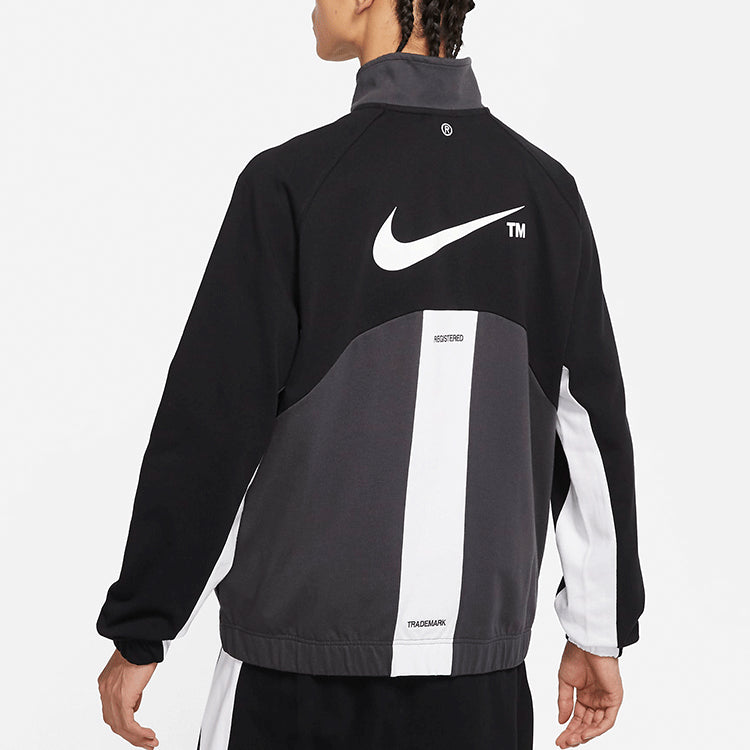 Nike Sportswear Swoosh Contrast Color Stitching Knit Stand Collar Logo Jacket Black DD5982-010