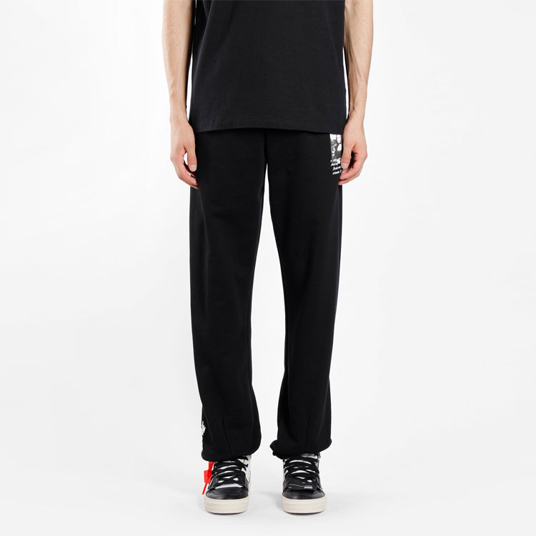 Off-White Mona Lisa Pattern Alphabet Printing Sports Long Pants Black OMCH014S190030051020