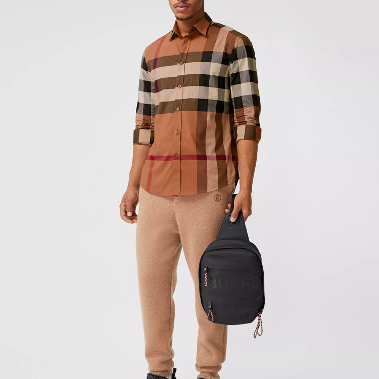 Burberry Check Stretch Cotton Shirt Male Brown 80376401