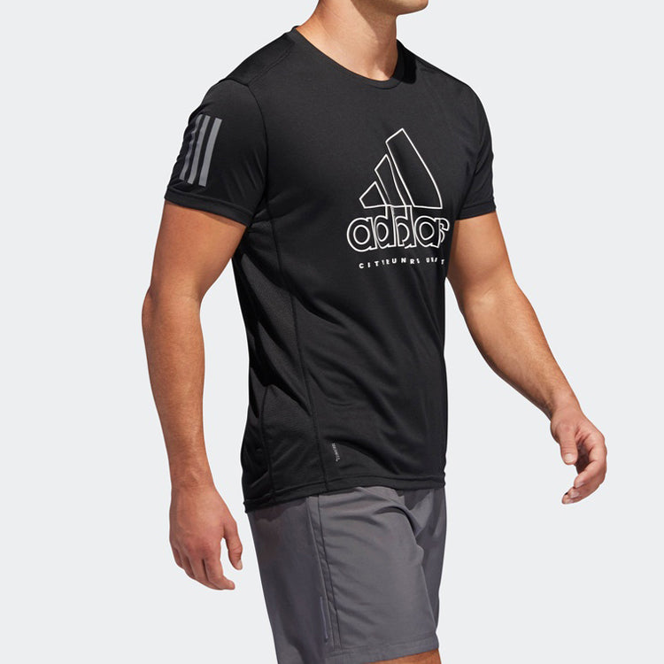 Men's adidas Running Sports Fashion Short Sleeve Black T-Shirt DQ1986