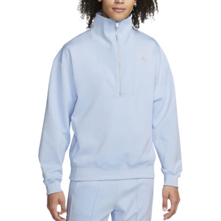 Men's Nike Back Alphabet Logo Printing Half Zipper Stand Collar Asia Edition Blue DQ4238-425